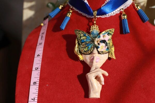 SOLD! 10145 Venetian Mask Lady Butterfly Hush Necklace - Image 5