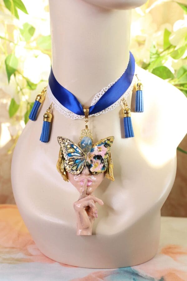 SOLD! 10145 Venetian Mask Lady Butterfly Hush Necklace - Image 6