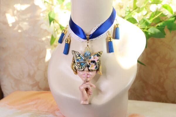 SOLD! 10145 Venetian Mask Lady Butterfly Hush Necklace - Image 9