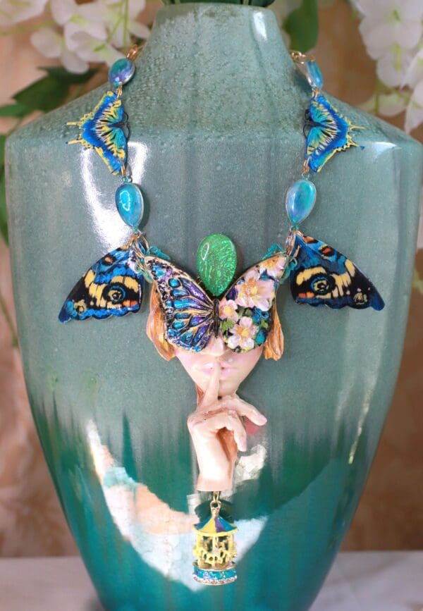 SOLD! 10152 Venetian Mask Lady Butterfly Hush Necklace - Image 3