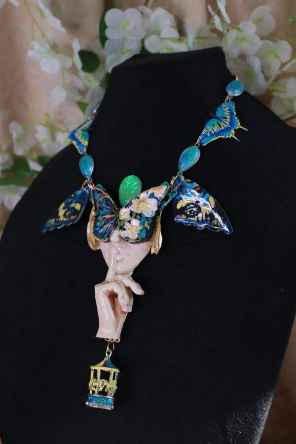 SOLD! 10152 Venetian Mask Lady Butterfly Hush Necklace - Image 6