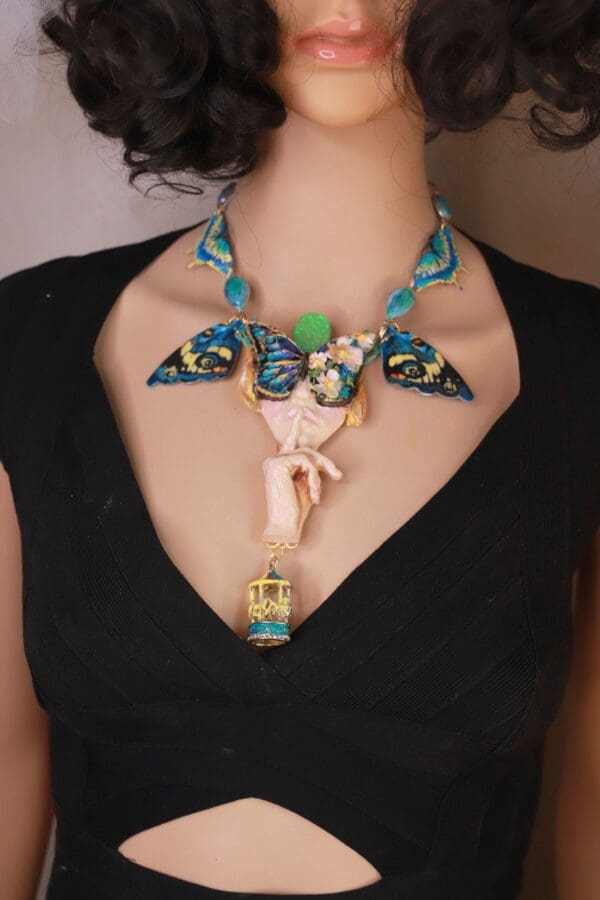 SOLD! 10152 Venetian Mask Lady Butterfly Hush Necklace - Image 9
