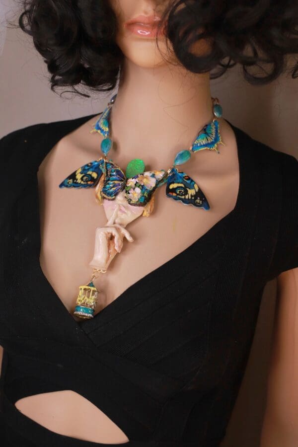 SOLD! 10152 Venetian Mask Lady Butterfly Hush Necklace - Image 10