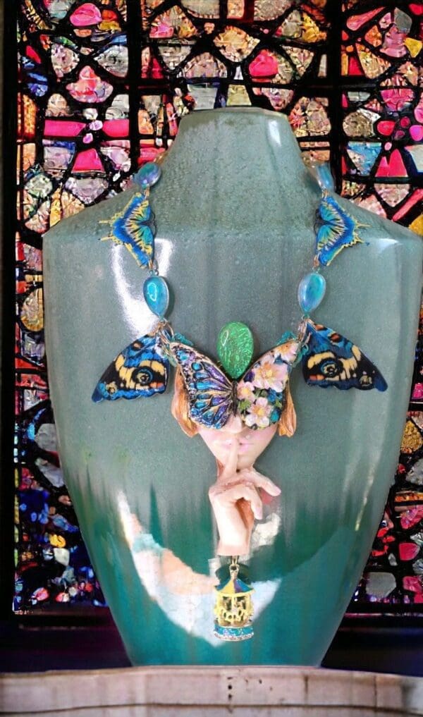 SOLD! 10152 Venetian Mask Lady Butterfly Hush Necklace - Image 2