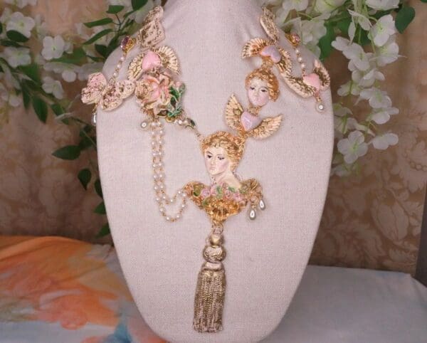 SOLD! 10154 Set Of Necklace+ Earrings Victorian Portrait Tassel - Image 5