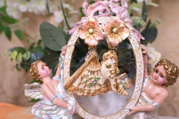 SOLD! 10155 Victorian Marie Antoinette Irregular Fan Earrings Studs - Image 2