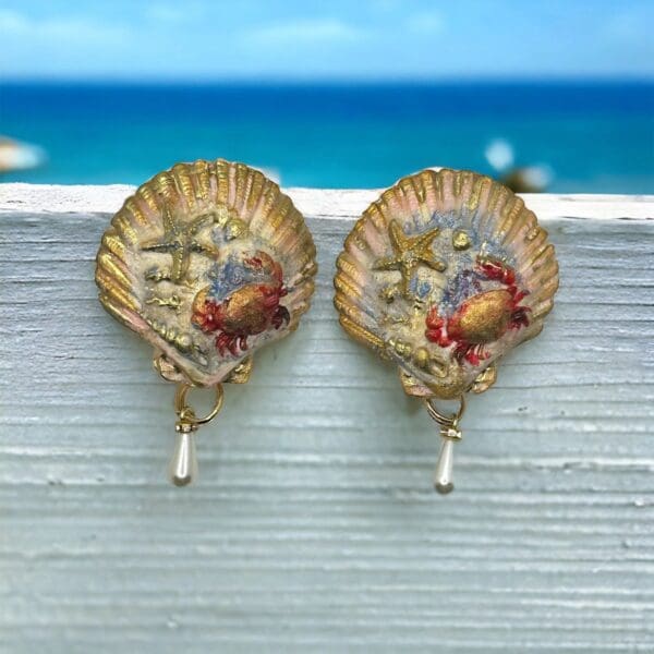 SOLD! 10156 Nautical Large Shell Earrings Studs