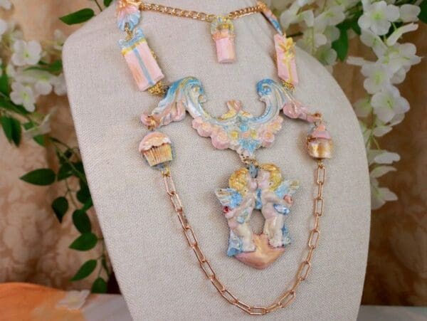 SOLD! 10160 Candy Valentines Angels Birthday Pastel Necklace