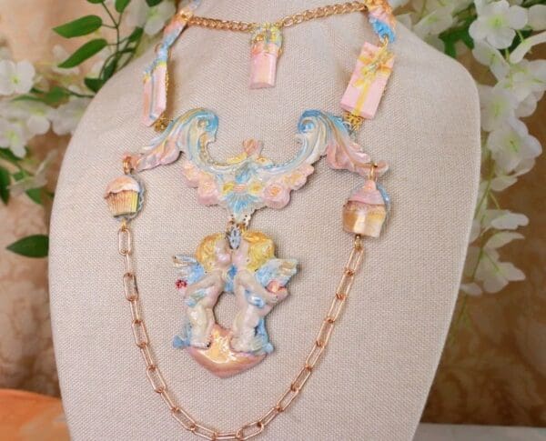 SOLD! 10160 Candy Valentines Angels Birthday Pastel Necklace - Image 2