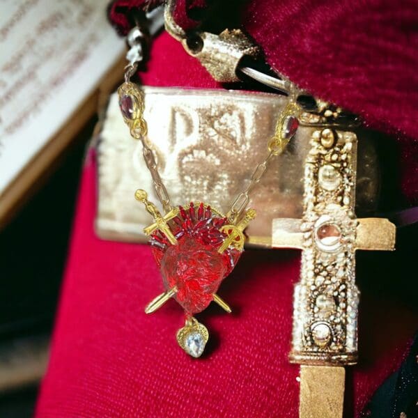 SOLD! 10163 Realistic Hearts Swords Necklace