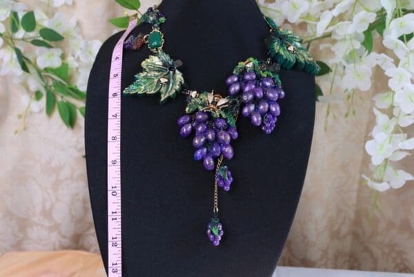 SOLD! 10165 Set Of Realistic Grapes Bee Art Nouveau Necklace+ Earrings - Image 3