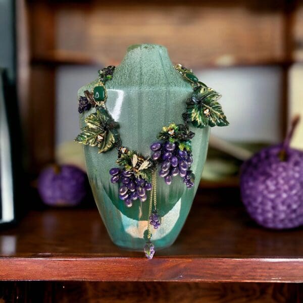 SOLD! 10165 Set Of Realistic Grapes Bee Art Nouveau Necklace+ Earrings