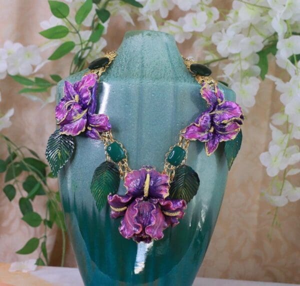 SOLD! 10169 Art Nouveau Iris Flower Massive Necklace - Image 2