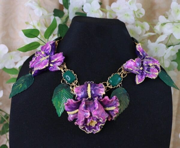 SOLD! 10169 Art Nouveau Iris Flower Massive Necklace - Image 3