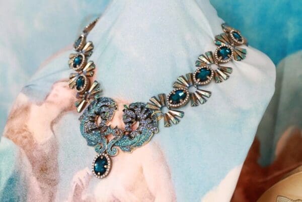 SOLD! 10172 Art Deco Horses Rhinestone Necklace - Image 4