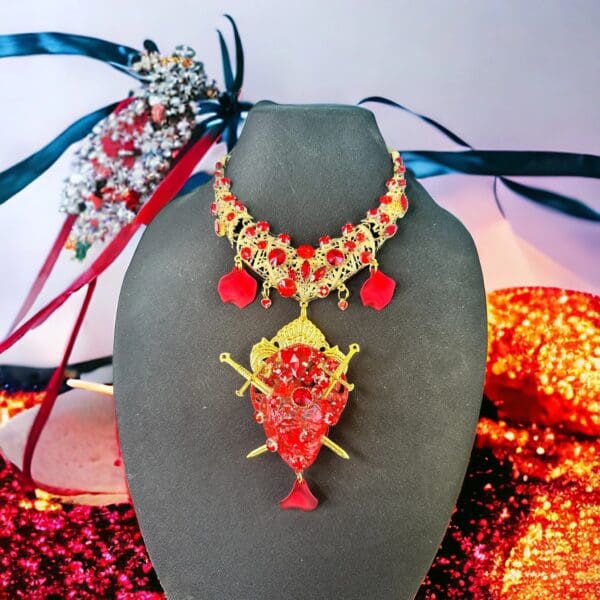 SOLD! 10173 Art Deco Heart Swords Necklace