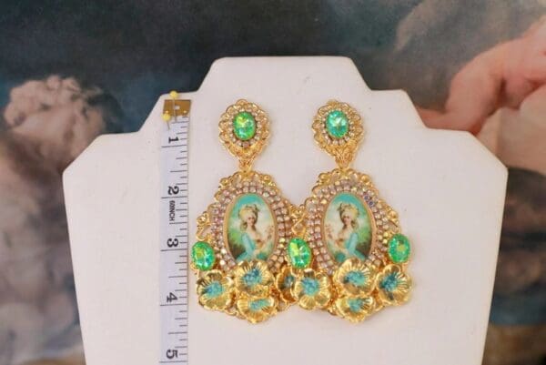 SOLD! 10178 Young Marie Antoinette Aqua Massive Earrings Studs - Image 6
