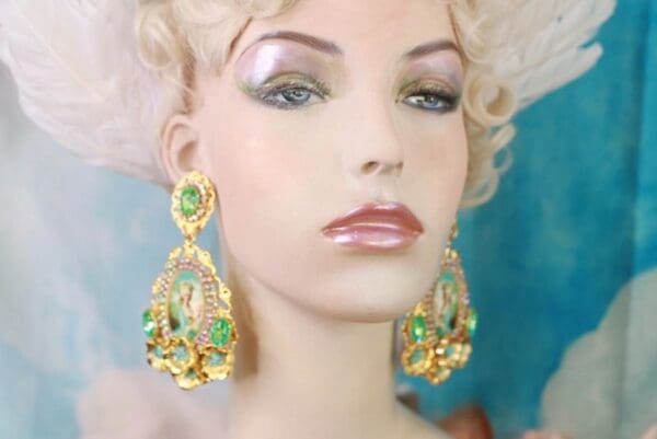 SOLD! 10178 Young Marie Antoinette Aqua Massive Earrings Studs - Image 2