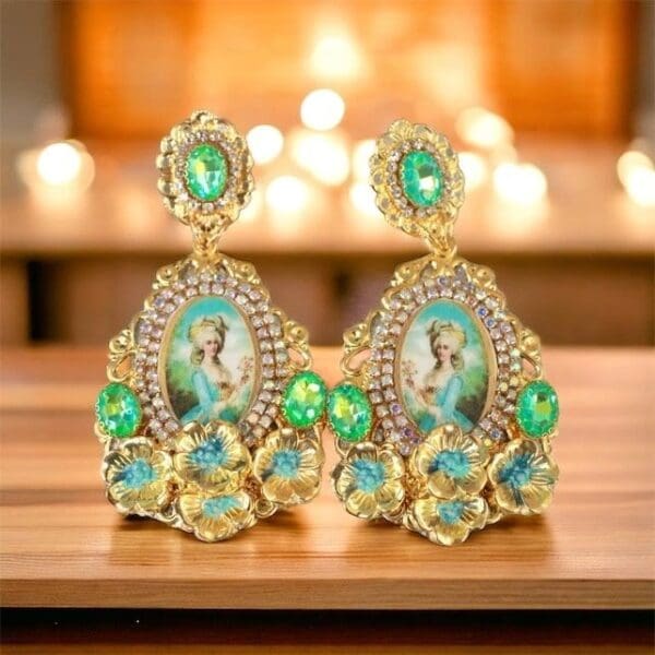 SOLD! 10178 Young Marie Antoinette Aqua Massive Earrings Studs