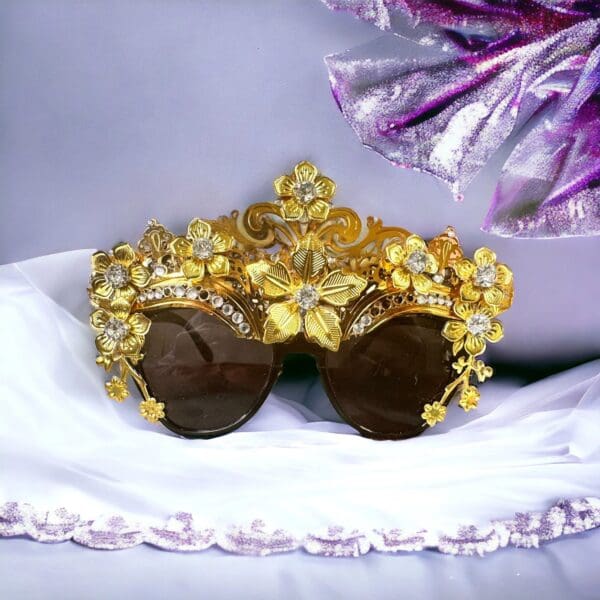 SOLD! 10186 Baroque Gold Filigree Embellished Sunglasses
