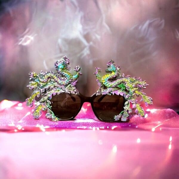 SOLD! 10187 Baroque Iridescent Dragons Embellished Sunglasses