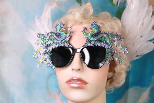 SOLD! 10187 Baroque Iridescent Dragons Embellished Sunglasses - Image 5
