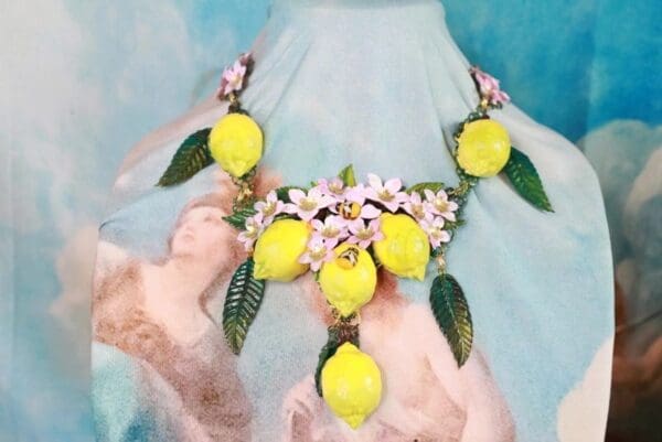 SOLD! 10189 Baroque 3D Effect Lemon Fruit Statement Necklace - Image 5