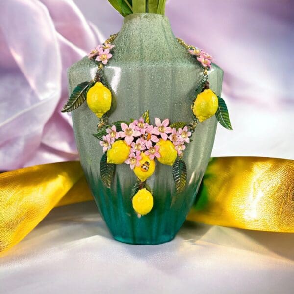 SOLD! 10189 Baroque 3D Effect Lemon Fruit Statement Necklace