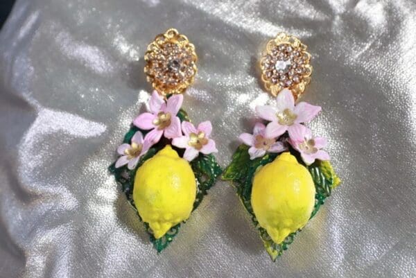 SOLD! 10190 Sicilian Lemon Flower Lemon Earrings - Image 5