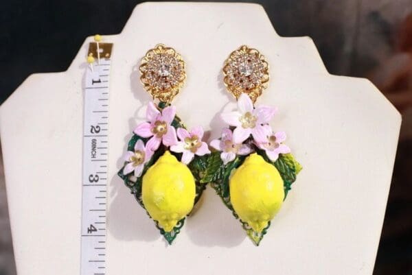 SOLD! 10190 Sicilian Lemon Flower Lemon Earrings - Image 6