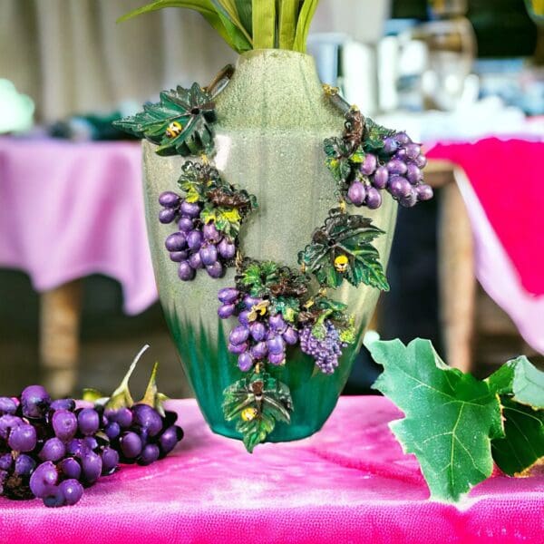 SOLD! 10192 Set Of Realistic Grapes Bee Art Nouveau Necklace+ Earrings