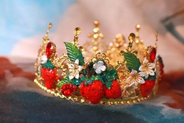 SOLD! 10199 Vivid Strawberries Baroque Headband Crown - Image 7