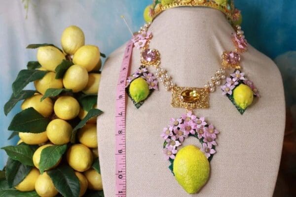 SOLD! 10201 Baroque 3D Effect One Large Lemon Fruit Statement Necklace - Image 4