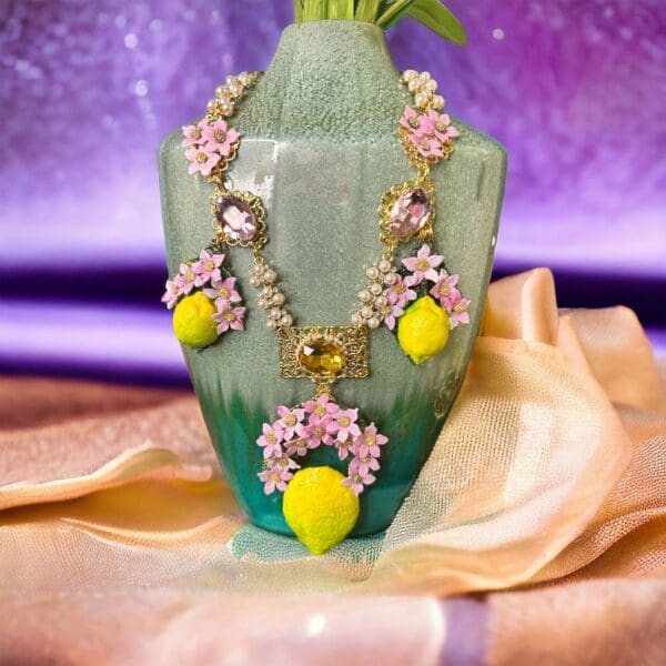 SOLD! 10201 Baroque 3D Effect One Large Lemon Fruit Statement Necklace - Image 2