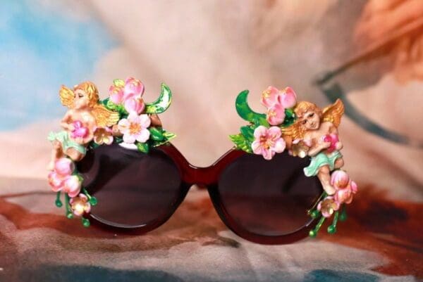 SOLD! 10201 Baroque Cherubs Flowers Embellished Sunglasses - Image 2