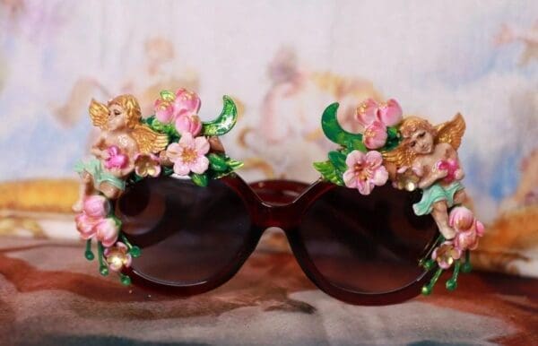 SOLD! 10201 Baroque Cherubs Flowers Embellished Sunglasses - Image 3