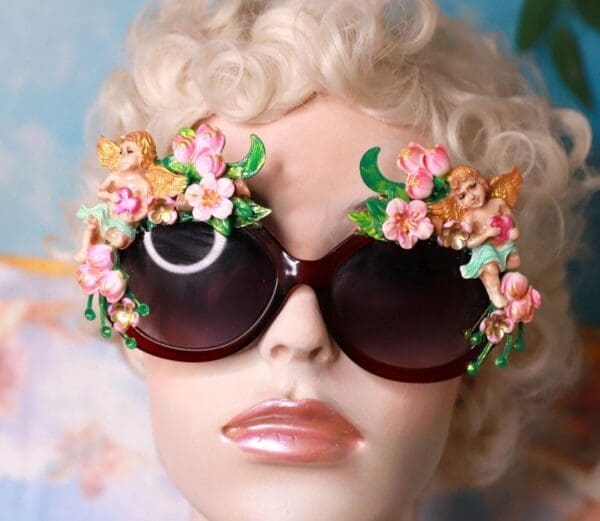SOLD! 10201 Baroque Cherubs Flowers Embellished Sunglasses - Image 6