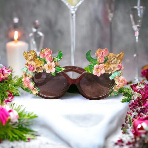 SOLD! 10201 Baroque Cherubs Flowers Embellished Sunglasses