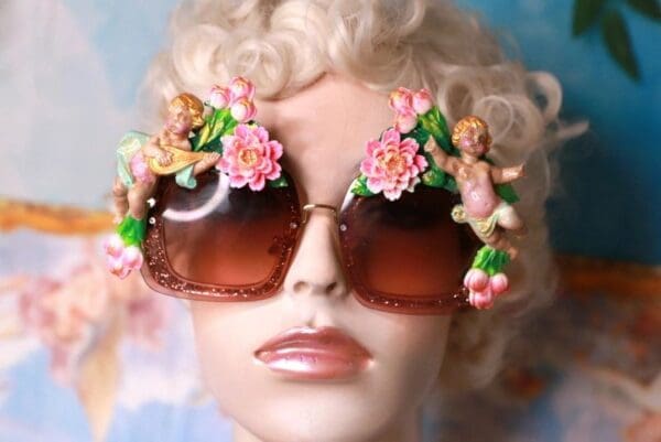 SOLD! 10202 Baroque Cherubs Tulips Flowers Embellished Sunglasses - Image 4