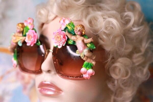 SOLD! 10202 Baroque Cherubs Tulips Flowers Embellished Sunglasses - Image 5