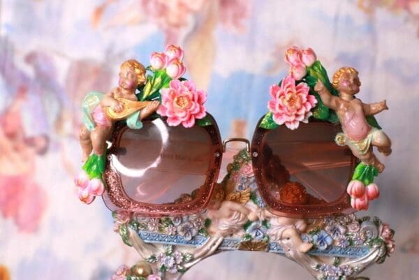 SOLD! 10202 Baroque Cherubs Tulips Flowers Embellished Sunglasses - Image 7