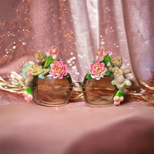 SOLD! 10202 Baroque Cherubs Tulips Flowers Embellished Sunglasses