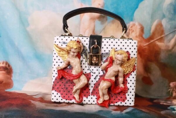 SOLD! 10208 Baroque Boutique Style Cherubs Polka Dot Embellished Handbag - Image 2