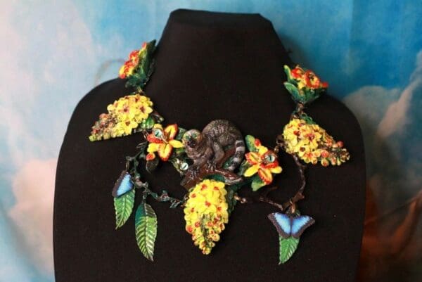 SOLD! 10209 Art Jewelry 3D Effect Hand Painted Lemur Animal Jungle Stone effect Necklace - Image 3
