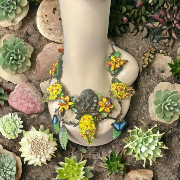 SOLD! 10209 Art Jewelry 3D Effect Hand Painted Lemur Animal Jungle Stone effect Necklace - Image 5