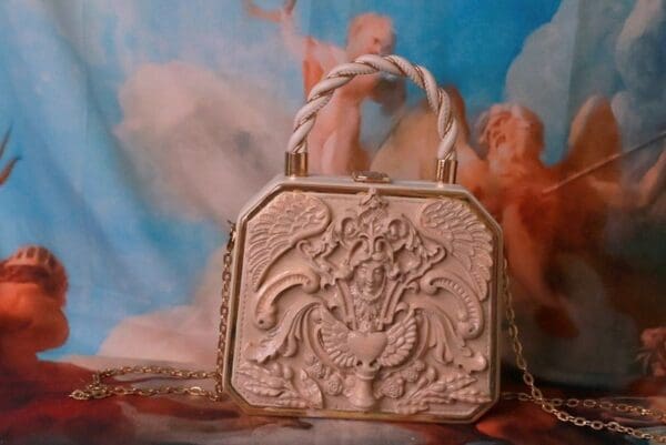 SOLD! 10211 Baroque Boutique Style Statues Embossed Embellished Handbag - Image 2