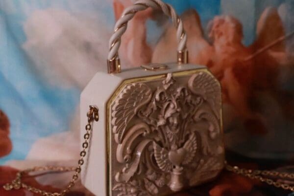 SOLD! 10211 Baroque Boutique Style Statues Embossed Embellished Handbag - Image 3