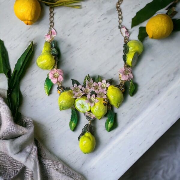 SOLD! 10213 Baroque 3D Effect Lemon Fruit Statement Necklace