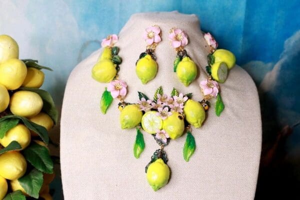 SOLD! 10214 Sicilian Lemon Flower Lemon Earrings - Image 5