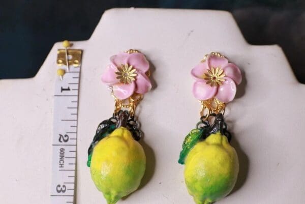 SOLD! 10214 Sicilian Lemon Flower Lemon Earrings - Image 6